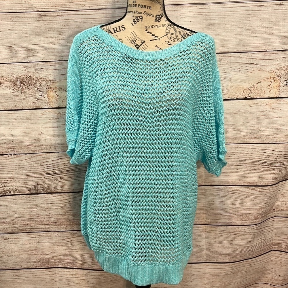 Chico’s Crochet Textured Sweater Open Weave Airy Short Sleeves Chicos 3 XL - Picture 2 of 12